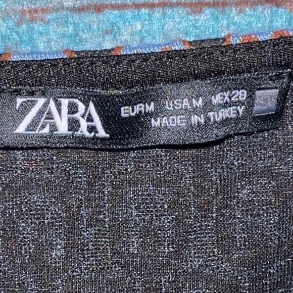 Zara Mini Dress M Retro Design Textured Black Blue Orange Stretch Tank Style - Picture 5 of 12